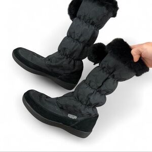 Coach Black Quilted Faux-Fur Trim Tall Winter Boots